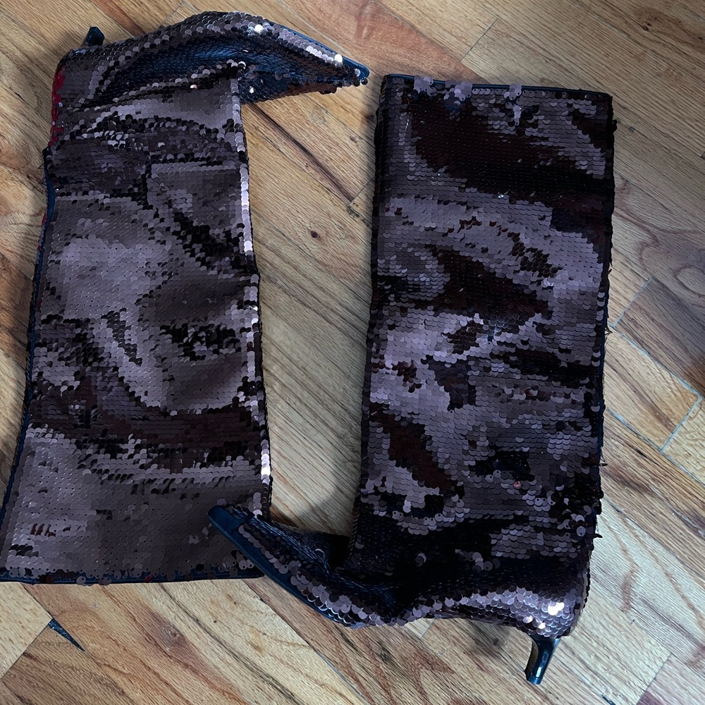 Knee High Chocolate Sequined Boots
